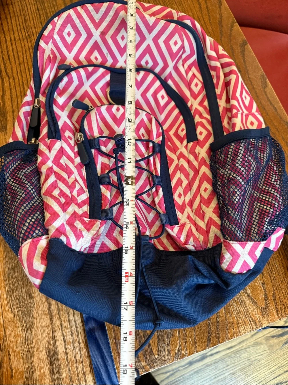 Pottery Barn Teen Pink Geometric Backpack with Navy Trim